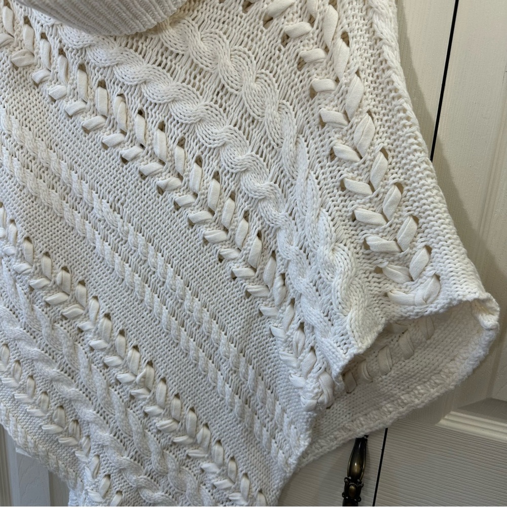Anthropologie Asymmetrical Poncho Sweater Turtleneck Cable Knit Womens Size M - Picture 6 of 12